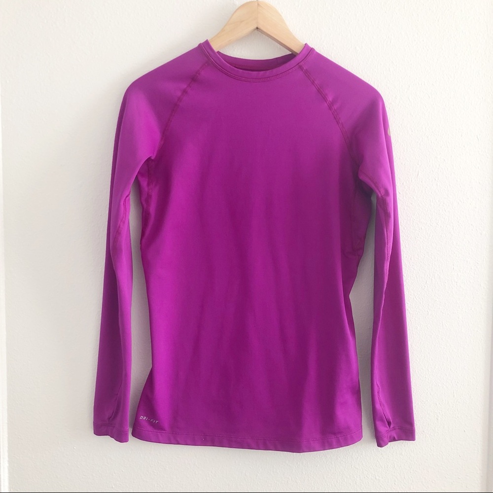 Nike Pro Combat Long Sleeve Compression Tee - Purple Fuchsia - Medium M